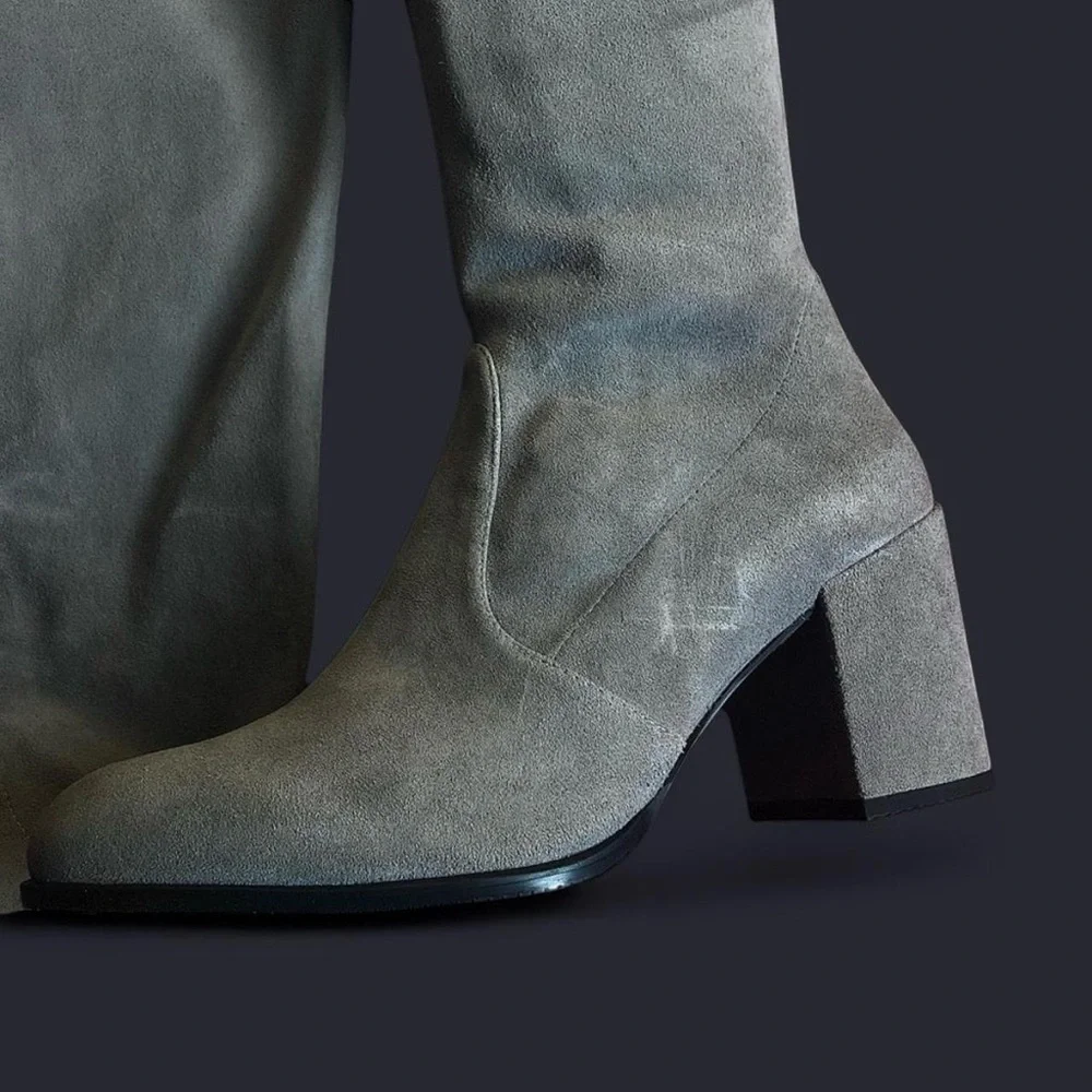 Stuart Weitzman Tieland Over the Knee Tall Flannel Grey Gray Suede Stretch Boots